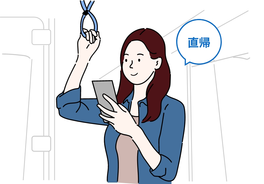 通勤電車で、スマホを使いWeBoardz操作する女性