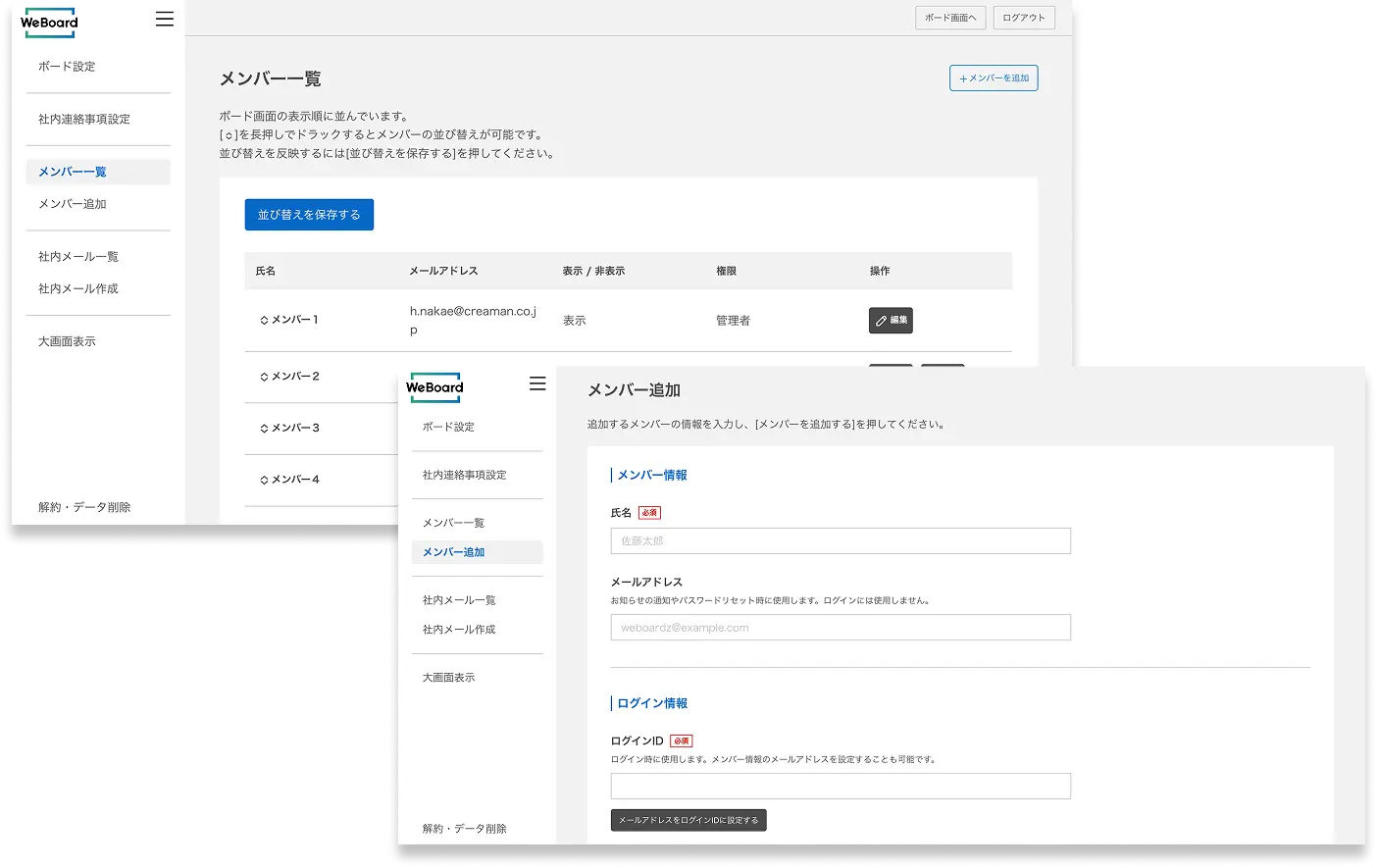 管理者ページd画面
