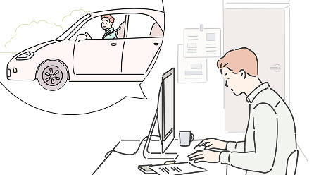 パソコンで誰が社用車を使っているか調べる人のイメージ